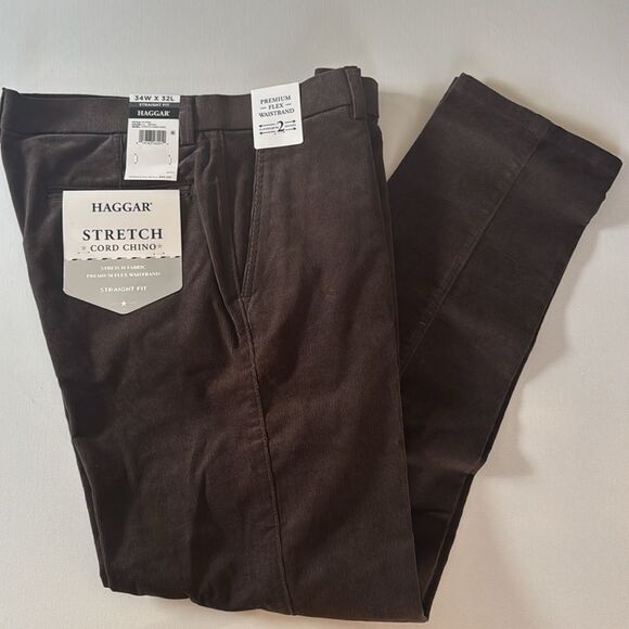 Haggar Corduroy Pants Mens 34 32 Brown Straight Fit - Picture 1 of 4